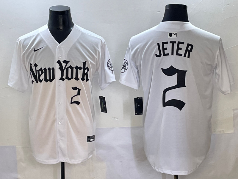 Men's New York Yankees Derek Jeter #2 White Team Jersey